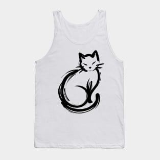 Stick figure cat in black ink Tank Top